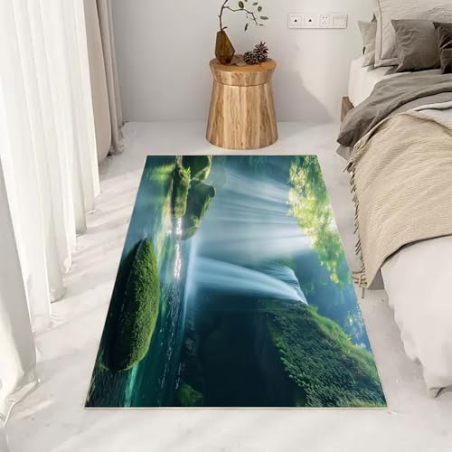 RRUxiia Teppich groß Weich Fallen Berg Sonnenlicht Anlage Teppich Wohnzimmer 180x270cm Waschbarer Natur Landschaft Carpet Bettvorleger rutschfest Schlafzimmer Kinderzimmer von RRUxiia
