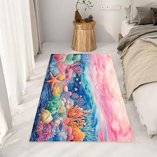 RRUxiia Teppich groß rutschfest Farbe Meer Koralle Muschel Teppich Wohnzimmer 100x160cm Meerestiere Anlage Carpet Waschbarer Bettvorleger Weich Schlafzimmer Kinderzimmer RRUxiia Teppich groß rutschfest Farbe Meer Koralle Muschel Teppich Wohnzimmer 100x160cm Meerestiere Anlage Carpet Waschbarer Bettvorleger Weich Schlafzimmer Kinderzimmer von RRUxiia
