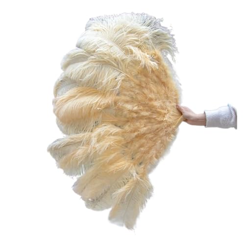Federn Fächer 1/2 STK Bunter Federfächer plus Federfächer 13 Knochen Faltbarer Fächer Bühnenauftritt Zubehör(48 Deep beige,100CM 2PCS) von RRYPBOVG