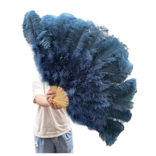 Federn Fächer 1/2 STK Bunter Federfächer plus Federfächer 13 Knochen Faltbarer Fächer Bühnenauftritt Zubehör(Deep Blue01,100CM 2PCS) von RRYPBOVG