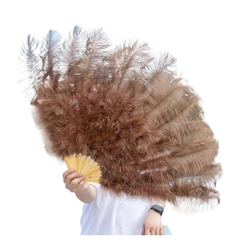 Federn Fächer 1/2 stücke Natürliche Feder Fan for 13 Knochen Große Hand Gehalten Faltbare Fan 100/130CM Handwerk Karneval Hochzeit Bühne Tanz Dekor(Coffee,Big fan 2pc) von RRYPBOVG