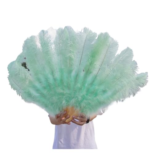Federn Fächer 1/2 stücke Natürliche Feder Fan for 13 Knochen Große Hand Gehalten Faltbare Fan 100/130CM Handwerk Karneval Hochzeit Bühne Tanz Dekor(Mint green,Small fan 1pc) von RRYPBOVG