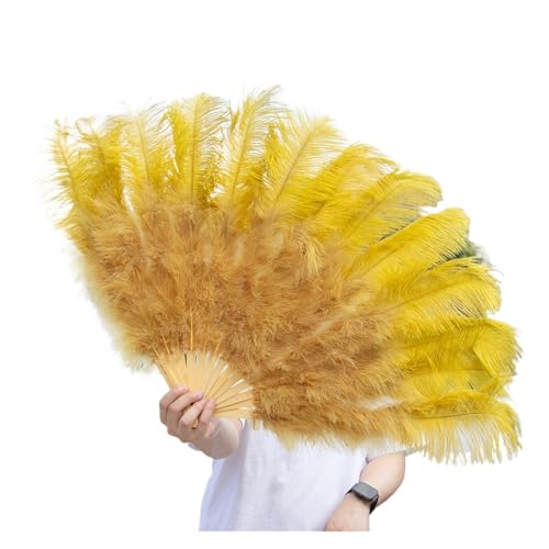 Federn Fächer 1/2 stücke Natürliche Feder Fan for 13 Knochen Große Hand Gehalten Faltbare Fan 100/130CM Handwerk Karneval Hochzeit Bühne Tanz Dekor(Yellow,Small fan 2pc) von RRYPBOVG