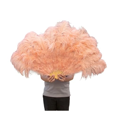 Federn Fächer 13 Stangen große Federfächer, bunte Federn, Faltfächer for Karneval, Party, Festival, Oper, Halten von Requisiten, Dekor-Zubehör(Powder pink,1 PCS) von RRYPBOVG