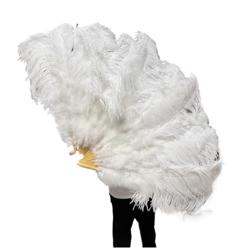 Federn Fächer 130CM/100CM Weißer großer Federfächer Flauschiger 13 Knochen Handheld for Karneval Tanz Bühnenauftritt & DIY Handwerk(12 White,Small fan 1PCS) von RRYPBOVG