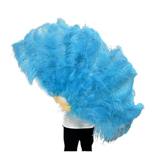 Federn Fächer 130CM/100CM Weißer großer Federfächer Flauschiger 13 Knochen Handheld for Karneval Tanz Bühnenauftritt & DIY Handwerk(28 Sky blue,Big Fan 1Pair(two)) von RRYPBOVG
