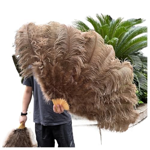 Federn Fächer 130CM/100CM Weißer großer Federfächer Flauschiger 13 Knochen Handheld for Karneval Tanz Bühnenauftritt & DIY Handwerk(30 Deep coffee,Big Fan 1PCS) von RRYPBOVG