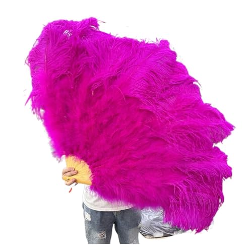 Federn Fächer 130CM/100CM Weißer großer Federfächer Flauschiger 13 Knochen Handheld for Karneval Tanz Bühnenauftritt & DIY Handwerk(4 Rose Red,Small fan 1Pair(two)) von RRYPBOVG