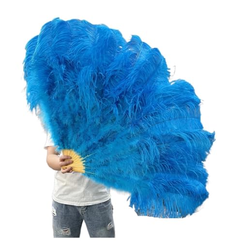 Federn Fächer 130CM/100CM Weißer großer Federfächer Flauschiger 13 Knochen Handheld for Karneval Tanz Bühnenauftritt & DIY Handwerk(6 Lake Blue,Small fan 1Pair(two)) von RRYPBOVG