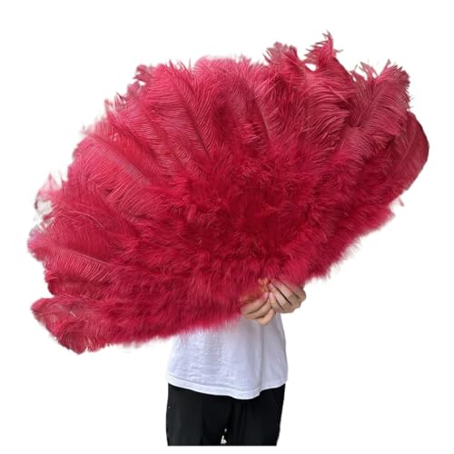 Federn Fächer 130CM/100CM Weißer großer Federfächer Flauschiger 13 Knochen Handheld for Karneval Tanz Bühnenauftritt & DIY Handwerk(7 Red wine,Small fan 1PCS) von RRYPBOVG
