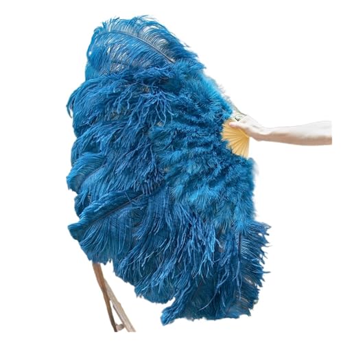 Federn Fächer 2 STÜCKE Natürliche Handfederfächer for Bühnenauftritte Tänzer Show Party Bühne Karneval Requisiten Federn Handfächer(Deep Blue01,100CM A Pair (2pcs)) von RRYPBOVG