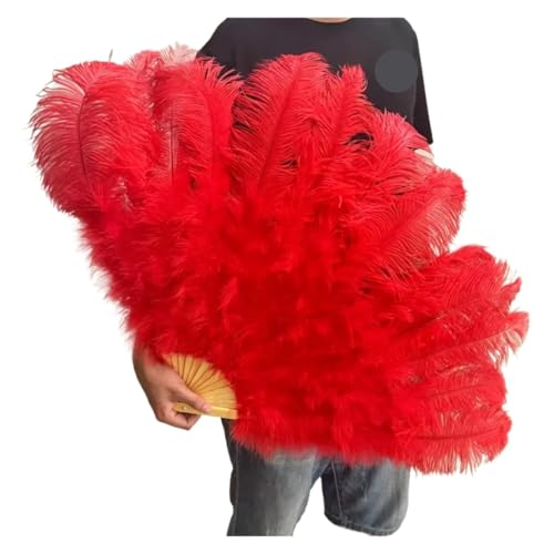 Federn Fächer Federn Fan Party Hochzeit Feier Bauchtanz Show DIY Dekorative 13 Knochen Federn Fan(Red,2PCS Left and Right) von RRYPBOVG