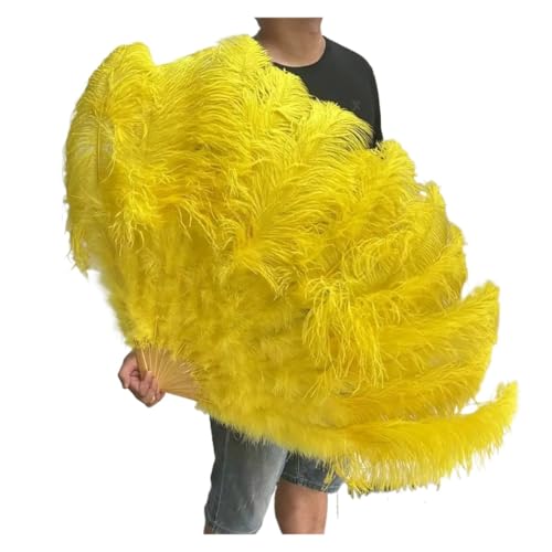 Federn Fächer Federn Fan Party Hochzeit Feier Bauchtanz Show DIY Dekorative 13 Knochen Federn Fan(Yellow,2PCS Left and Right) von RRYPBOVG