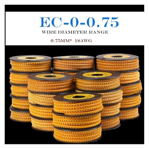 Kabelmarkierer Nummer 1000 STÜCKE EC-0/1 Kabel Draht Marker Farbige Zahlen Buchstaben(E-0-0.5,B (1000PCS) yellow) von RRYPBOVG