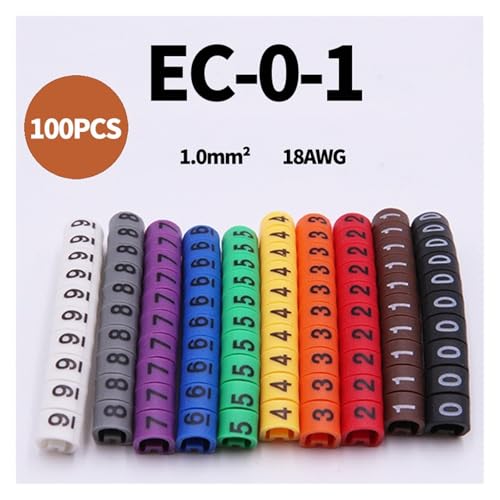 Kabelmarkierer Nummer 100PCS EC-0 EC-1 EC-2 EC-3 Kabel Marker Draht Anzahl 0 Zu 9 Mix Farbige(EC-0-1) von RRYPBOVG