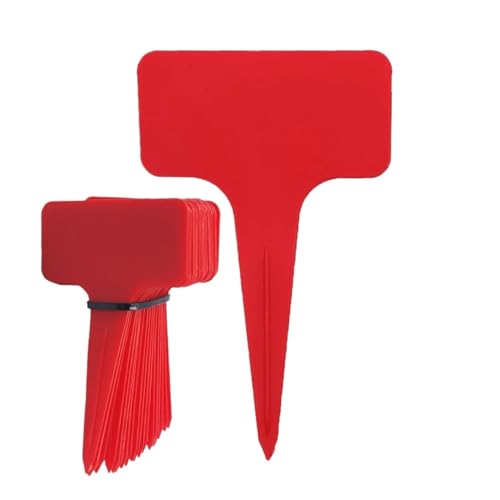Pflanzenschilder 50 STÜCKE T-Form Kunststoff Wasserdicht Pflanzenetiketten Markierungszeichen Blumensämling Bunte Topfpflanzen Bonsai Sukkulenten Gartenetikett(Red) von RRYPBOVG