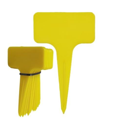 Pflanzenschilder 50 STÜCKE T-Form Kunststoff Wasserdicht Pflanzenetiketten Markierungszeichen Blumensämling Bunte Topfpflanzen Bonsai Sukkulenten Gartenetikett(Yellow) von RRYPBOVG