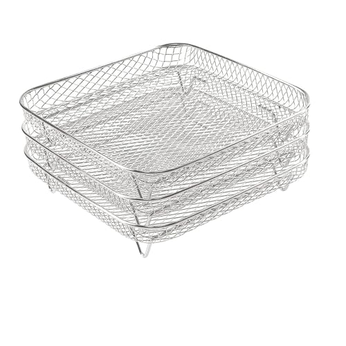 3-stufiges Air-Fryer-Rack, stapelbarer Gittergrill, Edelstahlgrill, Air-Fryer-Grill for Zuhause, Küche, Ofen, Dampfgarer, Kochgeschirr(Square) von RRYUIOO