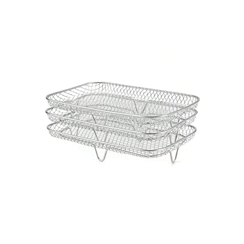 Heißluftfritteusengrill, Edelstahl-Heißluftfritteusen-Universalzubehör, 3 Stapelbare Grill-Dörrgestelle For Heißluftfritteusen(Rectangle) von RRYUIOO