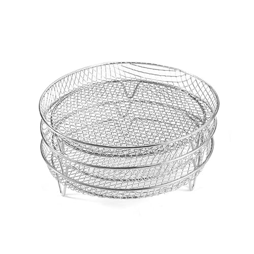 Heißluftfritteusengrill, Edelstahl-Heißluftfritteusen-Universalzubehör, 3 Stapelbare Grill-Dörrgestelle For Heißluftfritteusen(Round) von RRYUIOO