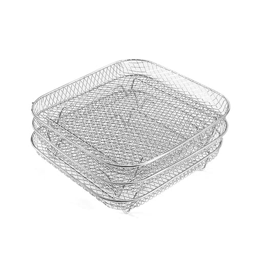 Heißluftfritteusengrill, Edelstahl-Heißluftfritteusen-Universalzubehör, 3 Stapelbare Grill-Dörrgestelle For Heißluftfritteusen(Square) von RRYUIOO