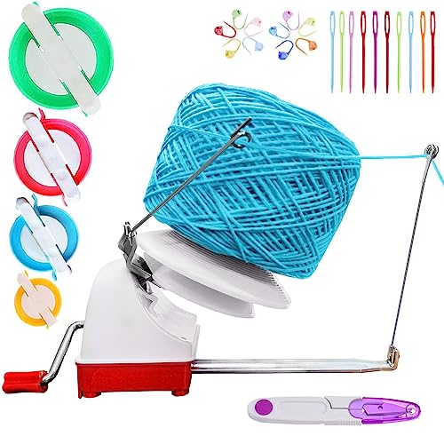 RRigo Kugelwickler, großes Garnstrickwebstuhl Häkeln Swift Garn Faser Schnur Kugel Wolle Wickler DIY Tool Kit, 1 Garn Kugelwickler+1 Set 4 Größe Pompon +20 x Nadelknopf-Set+ 1PC Schere von RRigo