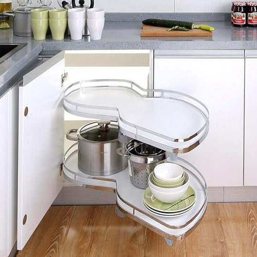 RRrawgff Ausziehbare Aufbewahrungsbox für Blinde Ecken im Küchenschrank, weißer Eck-Frisbee-Korb, 2-stufiges Schaukeltablett, sanft schließende Blinde Eck-Aufbewahrungsbox von RRrawgff