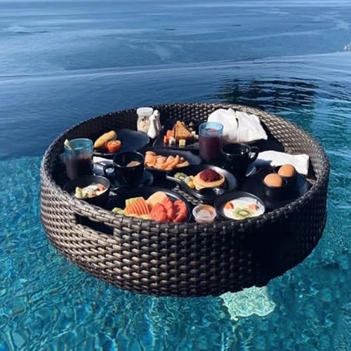 RRrawgff Generischer schwimmender Tabletttisch für Schwimmbäder | Serviertablett aus geflochtenem Rattan | Perfekt für Sandbänke, Spas, Bäder und Partys | Schwimmendes Tablett für Erwachsene von RRrawgff