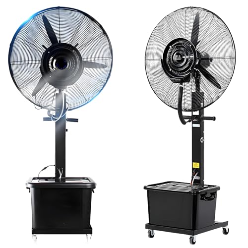 RRrawgff Industrieller Nebelventilator für den Außenbereich, oszillierender Standventilator mit 3 Geschwindigkeiten, leistungsstarker Luftkühler mit 42-Liter-Tank für die Terrasse, Garage oder das Fi von RRrawgff