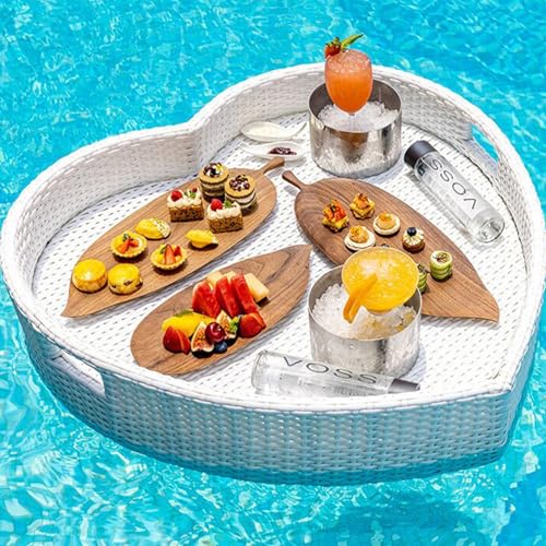 RRrawgff Tabletttisch Rattan Schwimmendes Tablett, Rattan Gewebtes Schwimmendes Tablett, Handgewebt, Schwimmender Schaum, Tragkraft 5-7kg, Für Pool Runde Getränke Und Speisen Serviertablett Für Party von RRrawgff