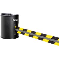 RS-GUIDESYSTEMS® Gurtkassette GLW 1800 REFLECTO, Wandmontage, Länge 18 m, Breite 50 mm, Gehäuse schwarz, Gurt schwarz/gelb von RS-GUIDESYSTEMS®
