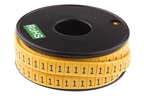 RS PRO Kabel-Markierer, aufsteckbar, Beschriftung: 1, Schwarz auf Gelb, Ø 3.5mm - 7mm, 5mm, 500 Stück, Packung a 500 Stück von RS PRO