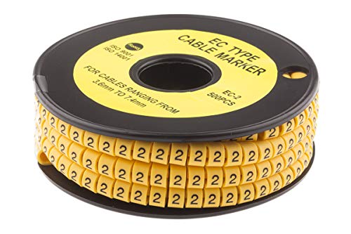 RS PRO Kabel-Markierer, aufsteckbar, Beschriftung: 2, Schwarz auf Gelb, Ø 3.6mm - 7.4mm, 5mm, 500 Stück, Packung a 500 Stück von RS PRO