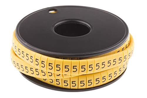 RS PRO Kabel-Markierer, aufsteckbar, Beschriftung: 5, Schwarz auf Gelb, Ø 3.5mm - 7mm, 5mm, 500 Stück, Packung a 500 Stück von RS PRO