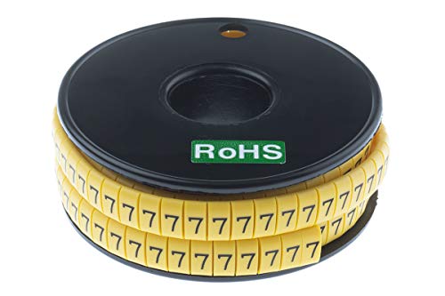RS PRO Kabel-Markierer, aufsteckbar, Beschriftung: 7, Schwarz auf Gelb, Ø 3.5mm - 7mm, 5mm, 500 Stück, Packung a 500 Stück von RS PRO