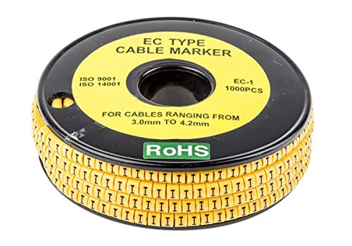 RS PRO Kabel-Markierer, aufsteckbar, Beschriftung: I, Schwarz auf Gelb, Ø 3mm - 4.2mm, 4mm, 1000 Stück, Packung a 1000 Stück von RS PRO