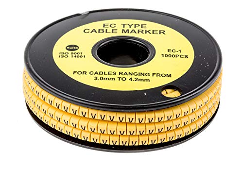 RS PRO Kabel-Markierer, aufsteckbar, Beschriftung: V, Schwarz auf Gelb, Ø 3mm - 4.2mm, 4mm, 1000 Stück, Packung a 1000 Stück von RS PRO