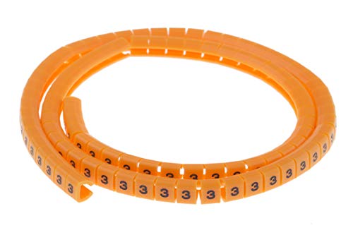 RS PRO Kabel-Markierer Schnappend, Beschriftung: 3, Schwarz auf Orange, Ø 3mm - 3.4mm, 4mm, 100 Stück, Packung a 100 Stück von RS PRO