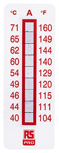 RS PRO Temperaturmessstreifen 40°C / 71°C 9 Messbereiche 10 Stk. Vertikal, L. 51mm, B. 18mm, Packung a 10 Stück von RS PRO