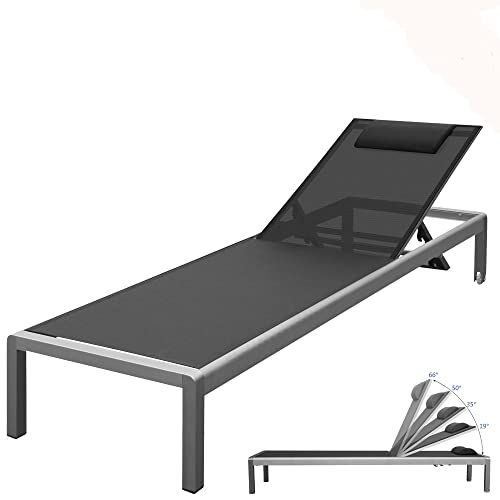 RS Trade® Exclusive 'Monaco Outdoor Aluminium Sonnenliege (bis 160 kg belastbar) mit reißfester Textil Bespannung und 5-Fach Verstellbarer Lehne und Rollen, Alu Gartenliege inkl. Nackenrolle, Schwarz von RS Trade