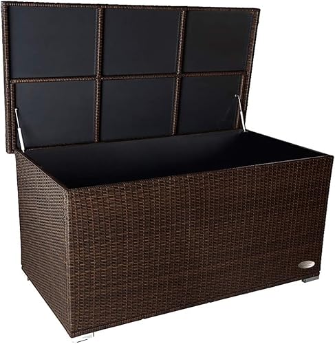 RS Trade® exclusive 'Venezia' 950 L Polyrattan Garten Kissenbox aufbewahrungsbox wetterfest und wasserdicht 146 x 83 x 80 cm, Box mit verstärktem Deckel und Gasdruckfedern, Java Braun von RS Trade