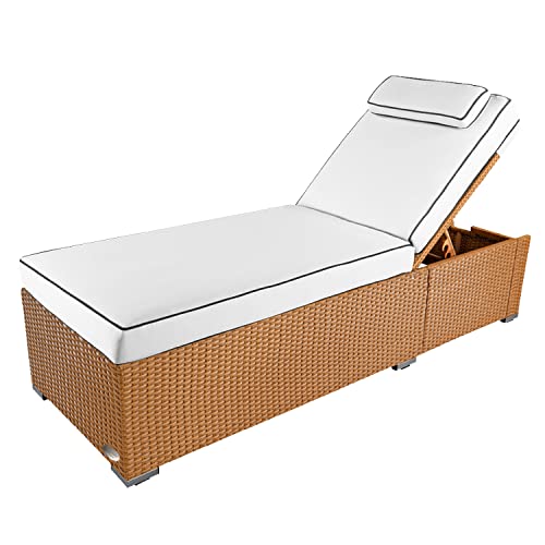 RS Trade Sonnenliege Verona High Natur - Outdoor Liege mit beständigem Poly-Rattan-Geflecht - verstellbare Rückenlehne – extra hoch & breite Liegefläche - inkl. Kopfteil und 12 cm Auflage von RS Trade