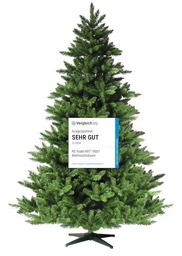 RS Trade HXT 19001 Spessarttanne 100% PVC 180 cm künstlicher Weihnachtsbaum (Ø ca. 132 cm) 1422 Spitzen und Schnellaufbau Klappsystem, schwer entflammbar, unechter Tannenbaum inkl. Christbaum Ständer von RS Trade