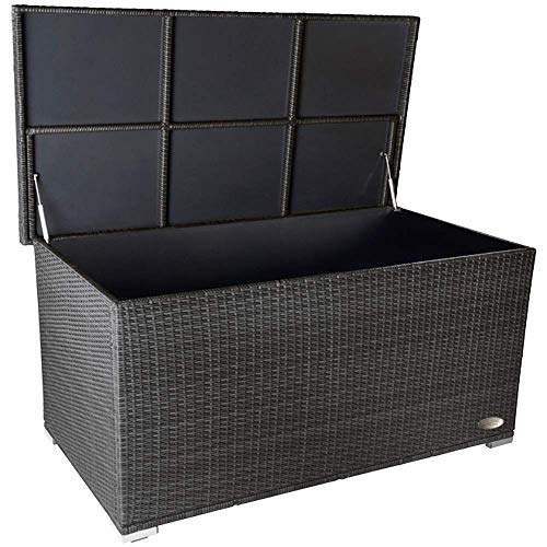 RS Trade® exclusive 'Venezia' 950 L Polyrattan Garten Kissenbox wetterfest (wasserdicht) 146 x 83 x 80 cm, Auflagenbox mit verstärktem Deckel und Gasdruckfedern, auch als Tischplatte geeignet; Silber von RS Trade