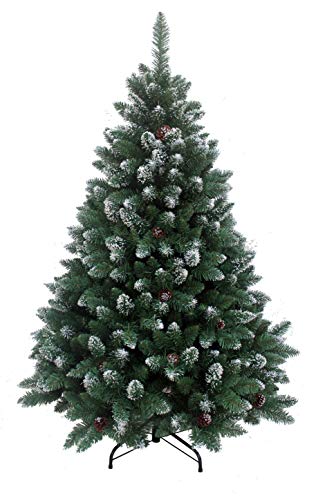 RS Trade HXT 15013 270 cm künstlicher Weihnachtsbaum mit Schnee und Zapfen (Ø ca. 174 cm) ca. 2600 Spitzen, schwer entflammbarer Tannenbaum mit Schnellaufbau Klappsystem, inkl. Christbaum Ständer von RS Trade