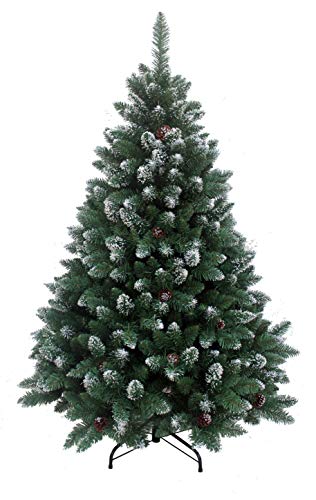 RS Trade HXT 15013 120 cm künstlicher Weihnachtsbaum mit Schnee und Zapfen (Ø ca. 78 cm) ca. 500 Spitzen, schwer entflammbarer Tannenbaum mit Schnellaufbau Klappsystem, inkl. Christbaum Ständer von RS Trade