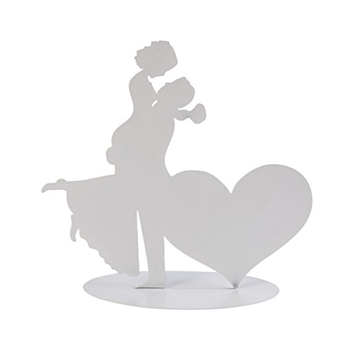 RS Brautpaar, Hochzeitspaar | Tortenaufsatz, Tortenfigur, Dekofigur, Cake Topper Wedding Hochzeit Trauung Hochzeitstorte | Modernes Brautpaar Metall weiß | 16 x 17 cm von RS