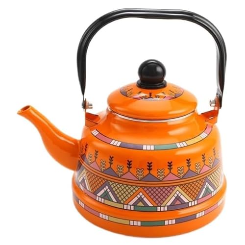 RSBFER Emaille-Teekessel mit Blumenmuster im Vintage-Stil – schnell aufheizende Teekanne für den Herd mit Cool-Touch-Porzellangriff für heißes Wasser, kein Pfeifen,Orange,2.5L von RSBFER