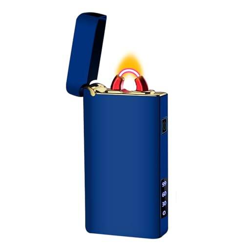 Feuerzeug Elektrisch Lichtbogen Feuerzeuge USB C Aufladbar Elektro Winddicht Arc Lighter Wiederaufladbar Elektrisches Plasma Feuerzeug Sturmfeuerzeug mit LED Batterieanzeige (Blau) von RSBYE