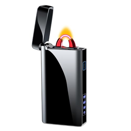 Feuerzeug Elektrisch Lichtbogen Feuerzeuge USB C Aufladbar Elektro Winddicht Arc Lighter Wiederaufladbar Elektrisches Plasma Feuerzeug Sturmfeuerzeug mit LED Batterieanzeige (Schwarz) von RSBYE